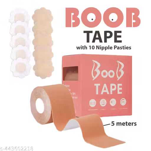 Boob Tape with 10 Nipple Pasties Push Up & Lifting Breast Tape Breast Lift Bra Tape Bob Tape for Breast Lift no show bra, skin friendly adhesive Perfect Cleavage|Invisible |Breathable (pack of 1)