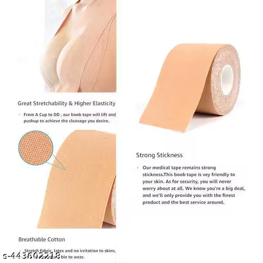Boob Tape with 10 Nipple Pasties Push Up & Lifting Breast Tape Breast Lift Bra Tape Bob Tape for Breast Lift no show bra, skin friendly adhesive Perfect Cleavage|Invisible |Breathable (pack of 1)