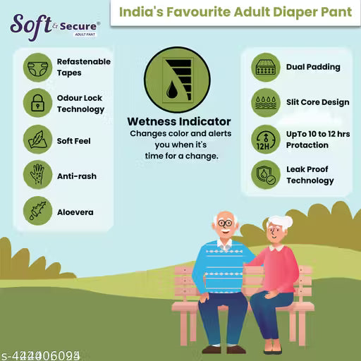 Unisex Adult Diaper Pant Style M-Size For Weist (60-111cm | 24-44 Inches) Combo of 2 Packs (20-Diapers)