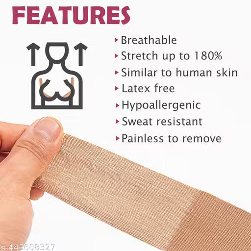 BoobTape for Women Breast Lift Tape for Strapless Dress Nipple Tape, Multipurpose Body Tape for Breast Push Up Booby Tape Nude Perfect Cleavage|Invisible |Breathable| Skin- Friendly Adhesive |Up To 12 Hrs Sticking Capacity | Reusable Cloth Bag (pack of 1)